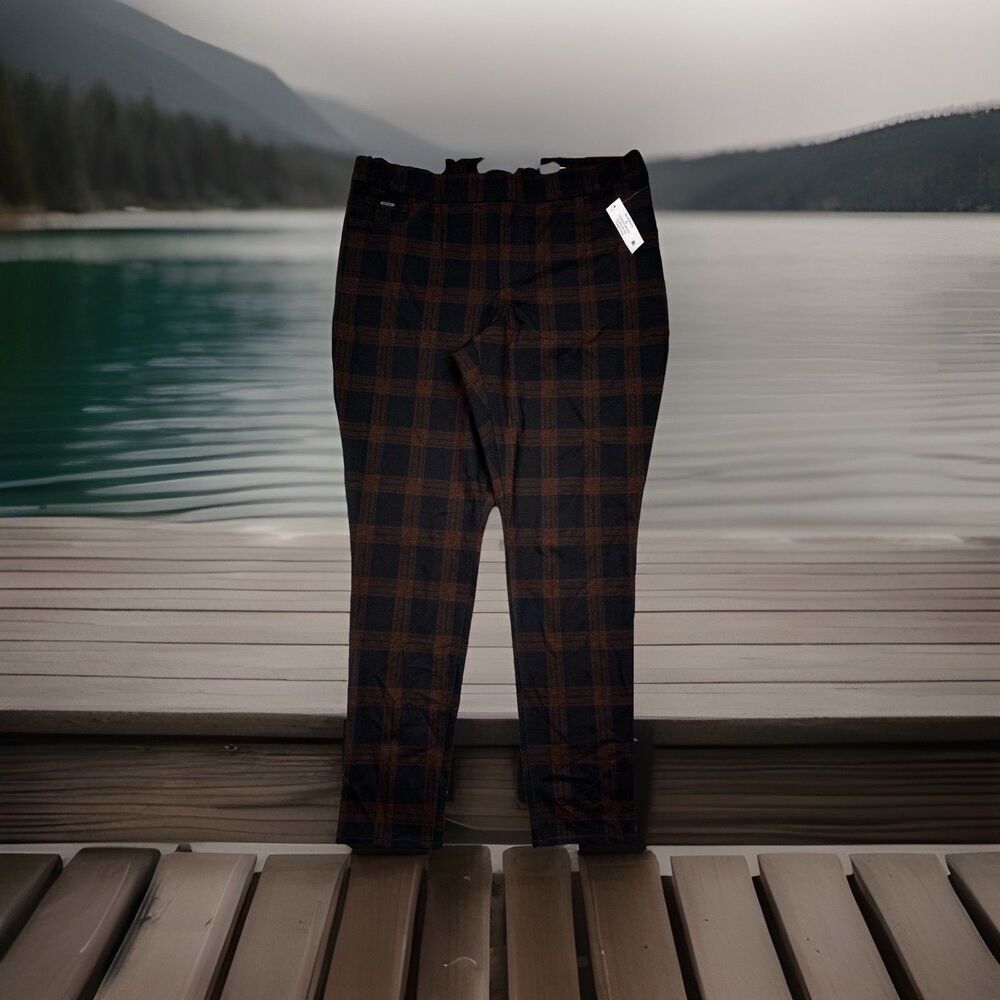 Nine West Heidi Pants XL (36x27.5) Pull On Ponte Skinny Plaid Womens New NWT